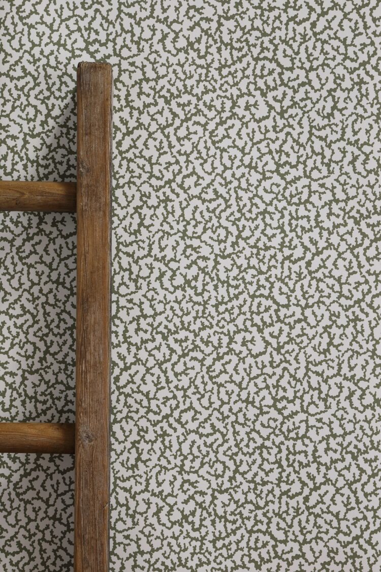 Coral Olive Green on Cream Wallpaper