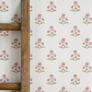 Poppi and Stripe Pink + Green Wallpaper
