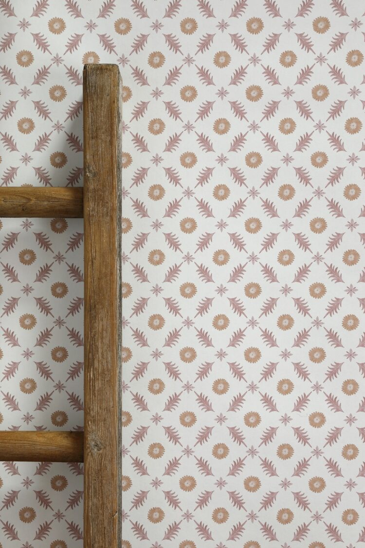 Mini Aires Wallpaper Light Sisal and Mulberry Pink