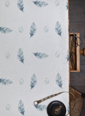 Bambrugh Feather and Egg in Bambrugh Blue on Ivory Linen