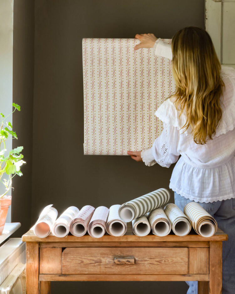 Wave + Dot Wallpaper Mulberry Pink + Straw