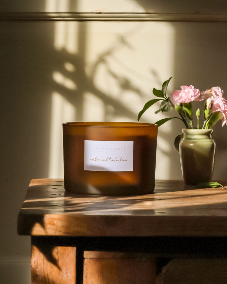 3 Wick Brown Glass Extra Large Amber & Tonka Bean Candle