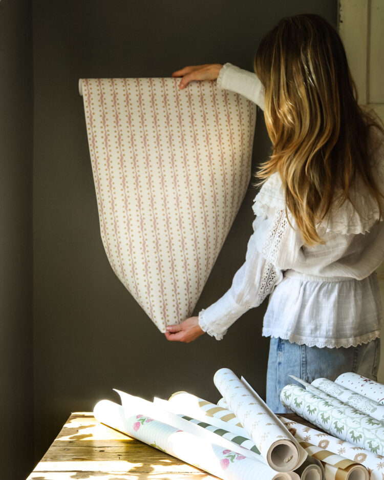 Wave + Dot Wallpaper Mulberry Pink + Straw