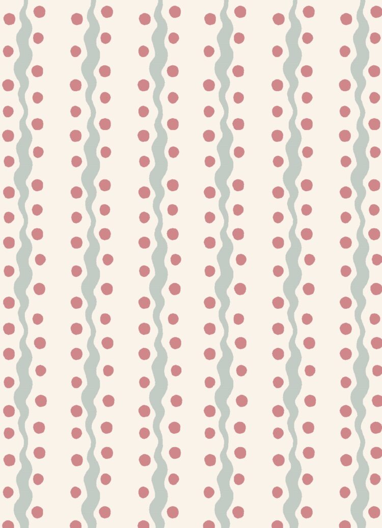 Wave + Dot Wallpaper Light Blue Ribbon and Washed Raspberry Spot