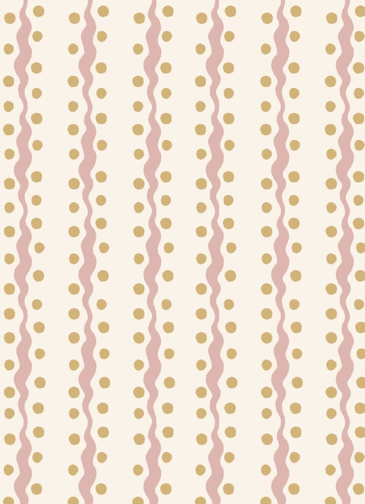 Wave + Dot Wallpaper Mulberry Pink + Straw