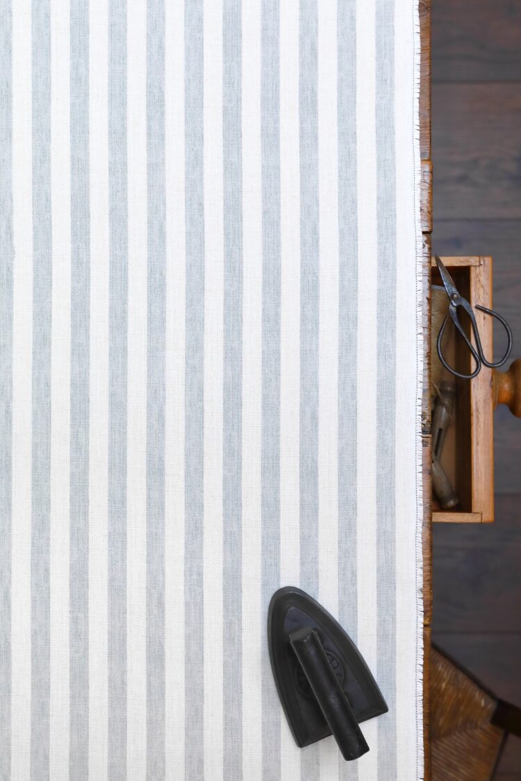 Punch and Judy Large Scale Light Blue Grey on English Double Cream Linen