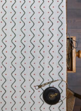 Sicilian Squiggle Forest Green + Earth on Stone Linen