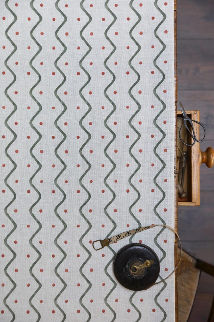 Sicilian Squiggle Forest Green + Earth on Stone Linen