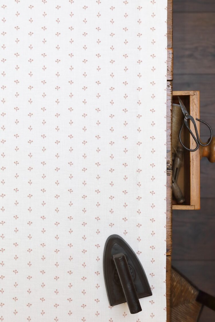 Little Sprigs ~ Sand Pink on New White Linen