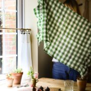 Beautiful Handmade Frilly Green Check Linen Tea Towels - Image 3
