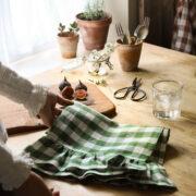 Beautiful Handmade Frilly Green Check Linen Tea Towels - Image 5