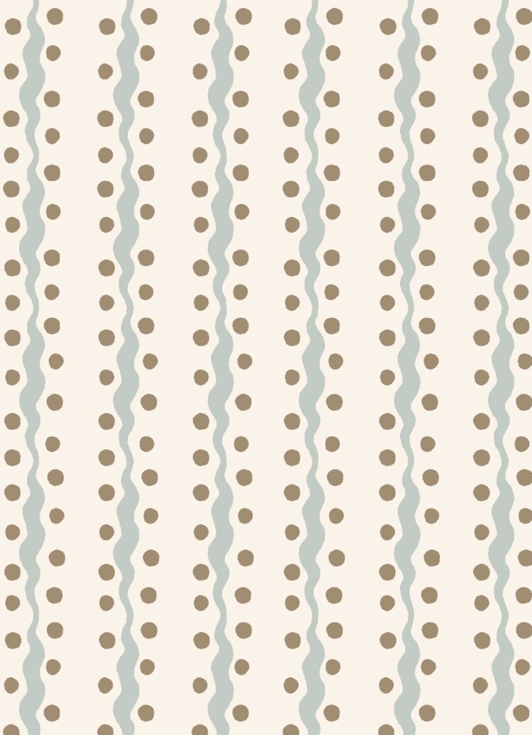 Wave + Dot Wallpaper Velvet Brown + Light Blue