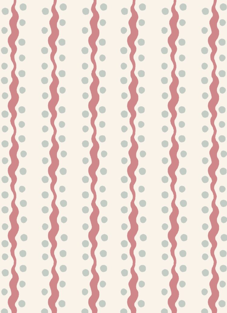 Wave + Dot Wallpaper Washed Raspberry Ribbon + Light Blue Spot (Reversed)