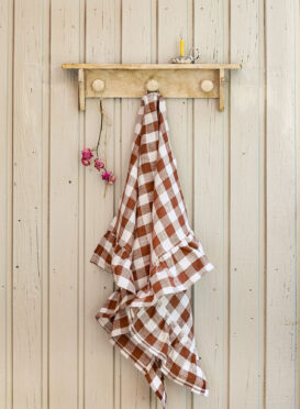 Beautiful Handmade Frilly Earth Check Linen Tea Towels