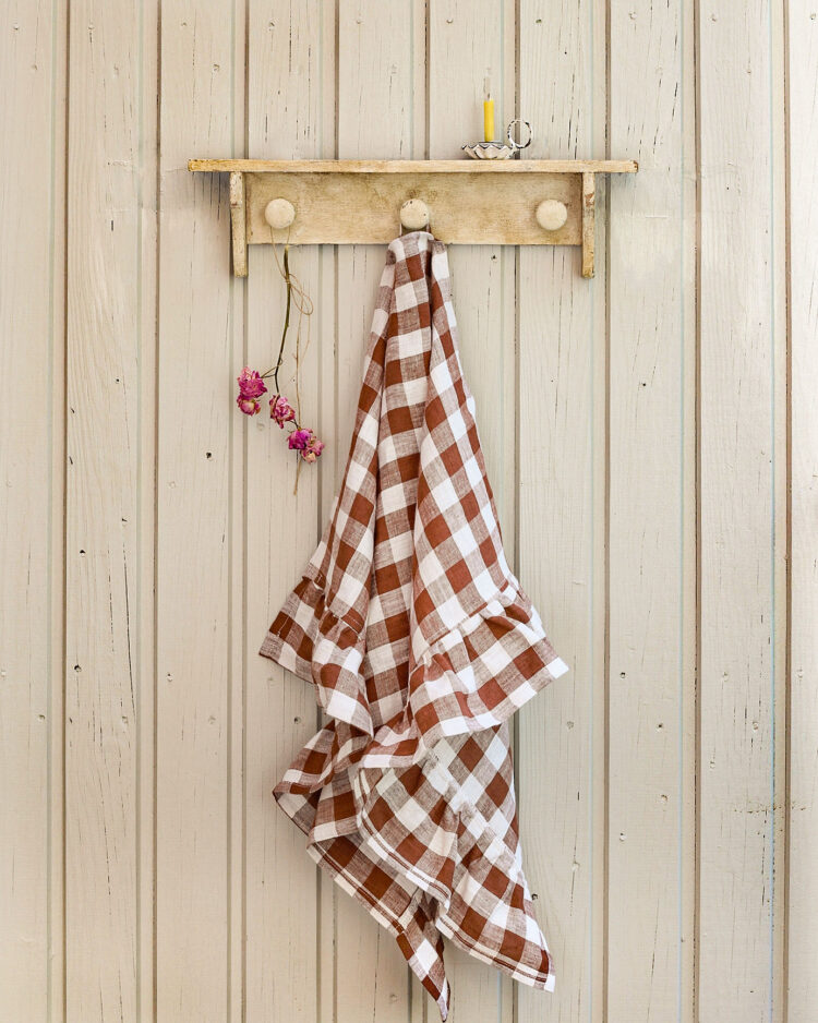 Beautiful Handmade Frilly Earth Check Linen Tea Towels
