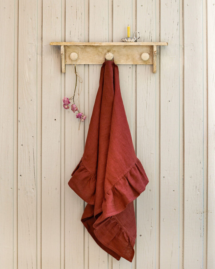 Beautiful Handmade Frilly Earth Linen Tea Towels