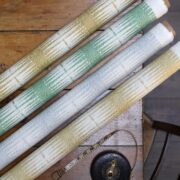 Montauk Diamond Stripe Light Blue Grey on Luxurious Double Cream Linen - Image 2