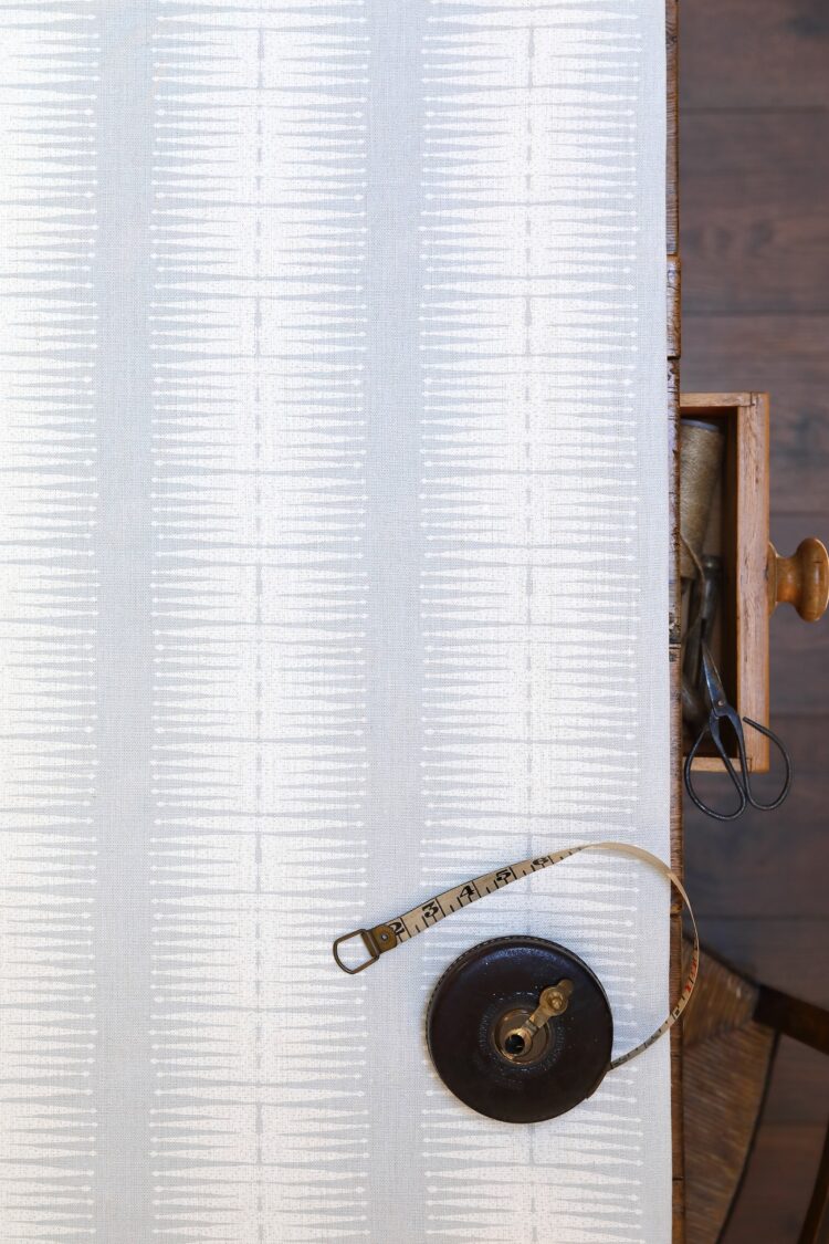 Montauk Diamond Stripe Light Blue Grey on Luxurious Double Cream Linen
