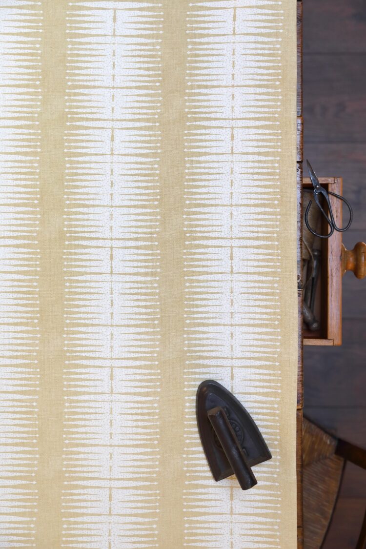 Montauk Diamond Stripe Sand on Luxurious Double Cream Linen
