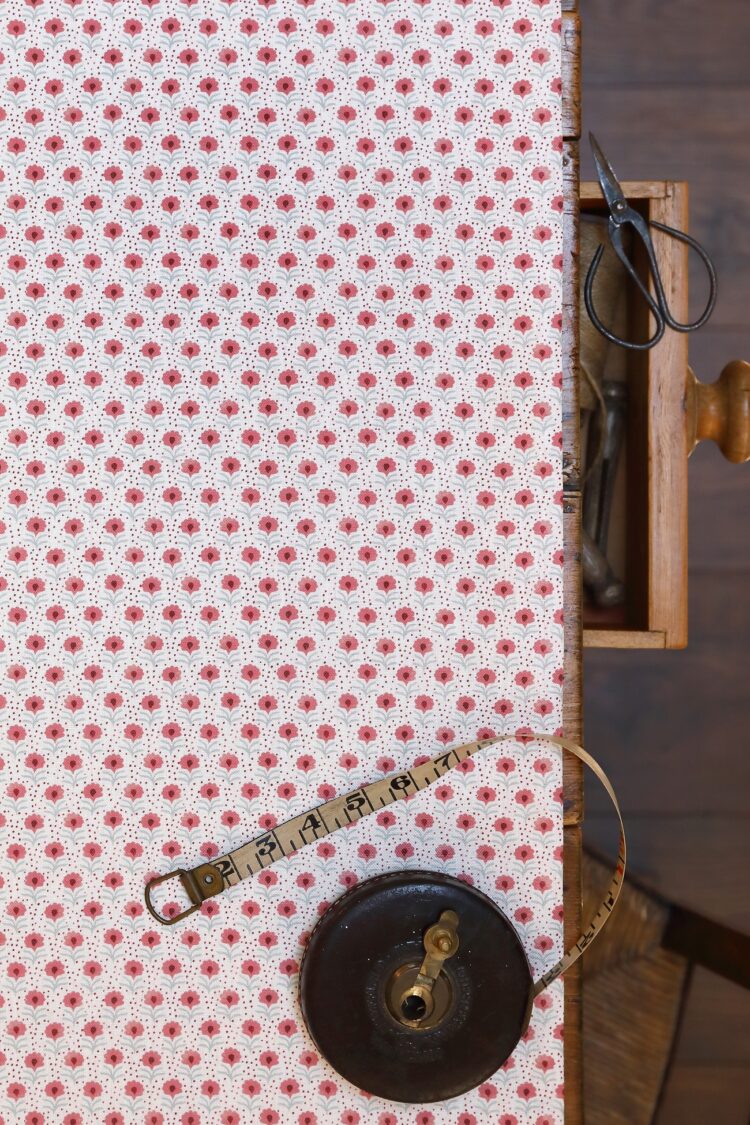 Petit Penny Washed Raspberry and Light Blue Grey on Ivory Linen