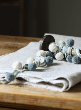 Beautiful Stone Blue + Ivory Pom Pom ~ £14.95pm FREE P&P