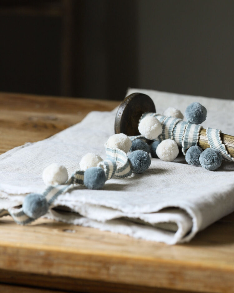 Beautiful Stone Blue + Ivory Pom Pom ~ £14.95pm FREE P&P