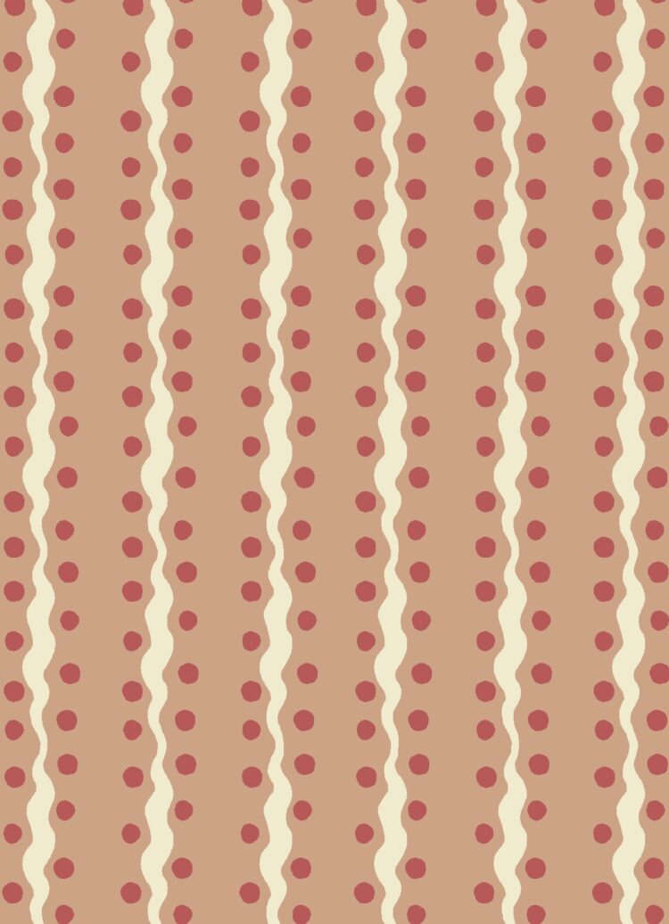 Wave + Dot Wallpaper Terra, Maroon on Cream (Funky)