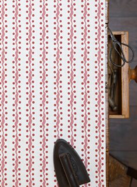 Wave and Dot in Soft Pinks and Maroon on White Linen Union