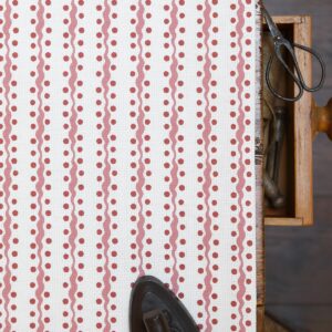 Wave and Dot in Soft Pinks and Maroon on White Linen Union