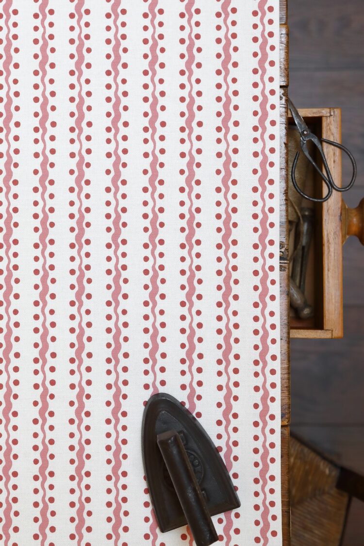 Wave and Dot in Soft Pinks and Maroon on White Linen Union