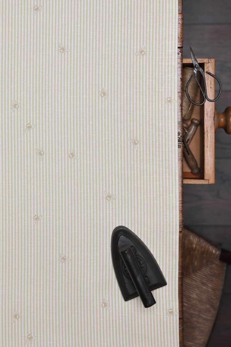 Bee Pinstripe ~ Straw on Ivory Linen