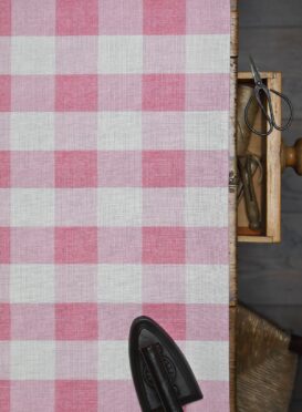 Large Check Vintage Raspberry on Cream Linen