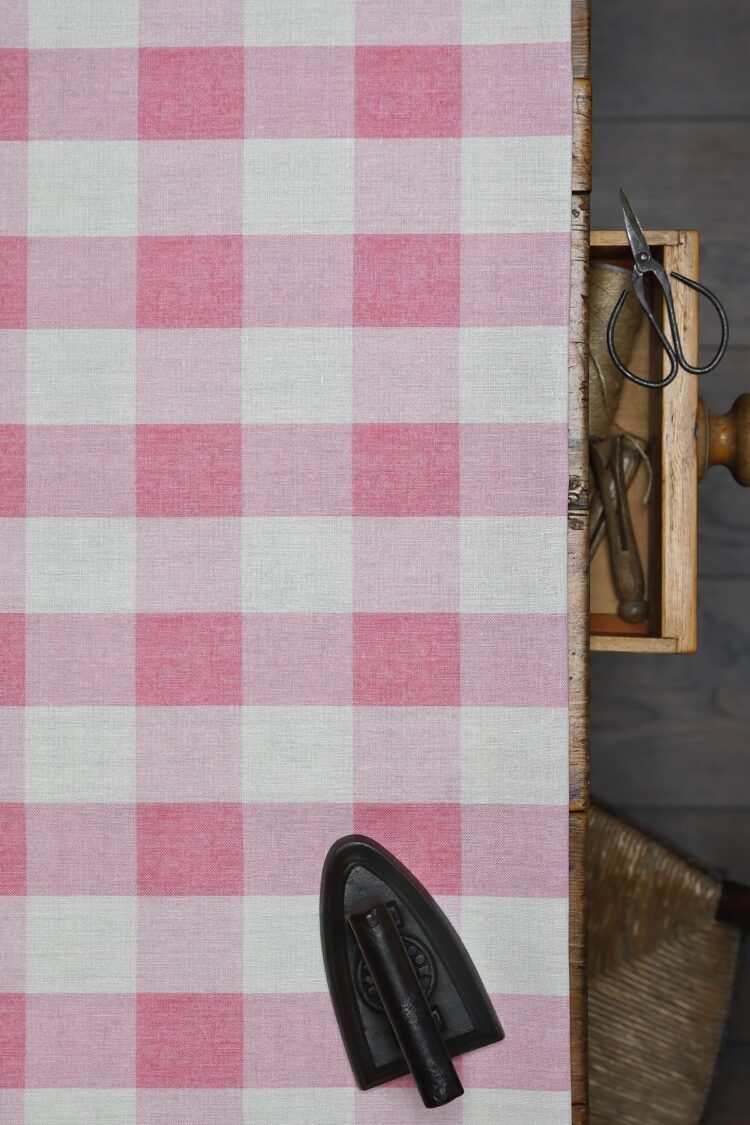 Large Check Vintage Raspberry on Cream Linen