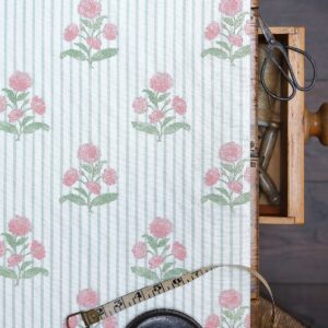 Poppi With Eucalyptus Stripe and English Pinks on Ivory Linen