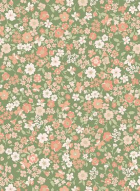 Sugarplum Daisy in Peapod, Apricot and Soft Red Clay Wallpaper