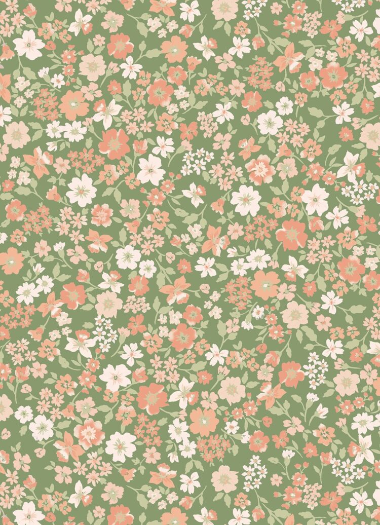 Sugarplum Daisy in Peapod, Apricot and Soft Red Clay Wallpaper