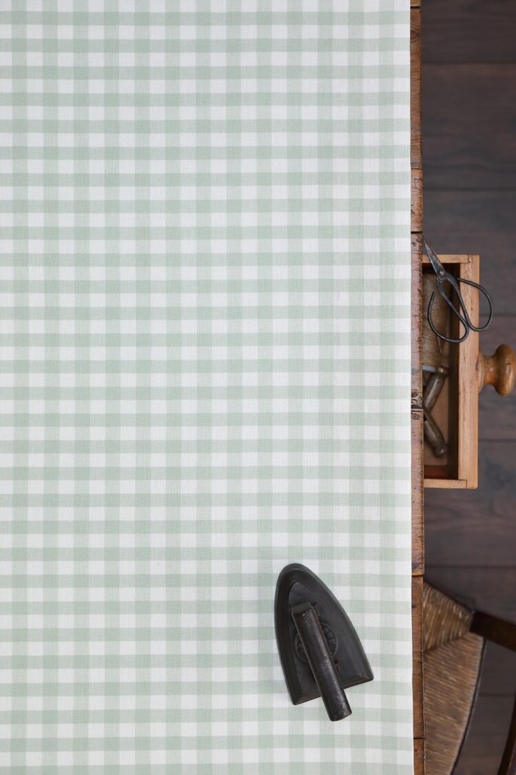 Check Small ~ Sagey Greens on Ivory Linen