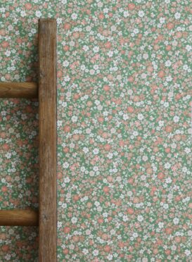 Sugarplum Daisy in Peapod, Apricot and Soft Red Clay Wallpaper