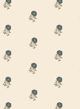Little Anni II Tealy Blue on Cream Wallpaper