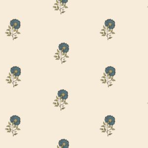 Little Anni II Tealy Blue on Cream Wallpaper