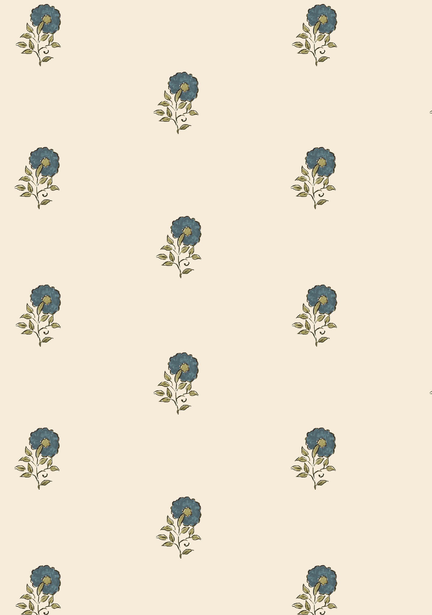 Little Anni II Tealy Blue on Cream Wallpaper