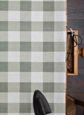 Large Check Forest Greens Solid on Stone Linen