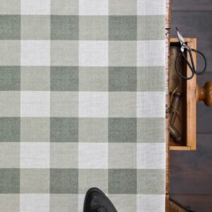 Large Check Forest Greens Solid on Stone Linen