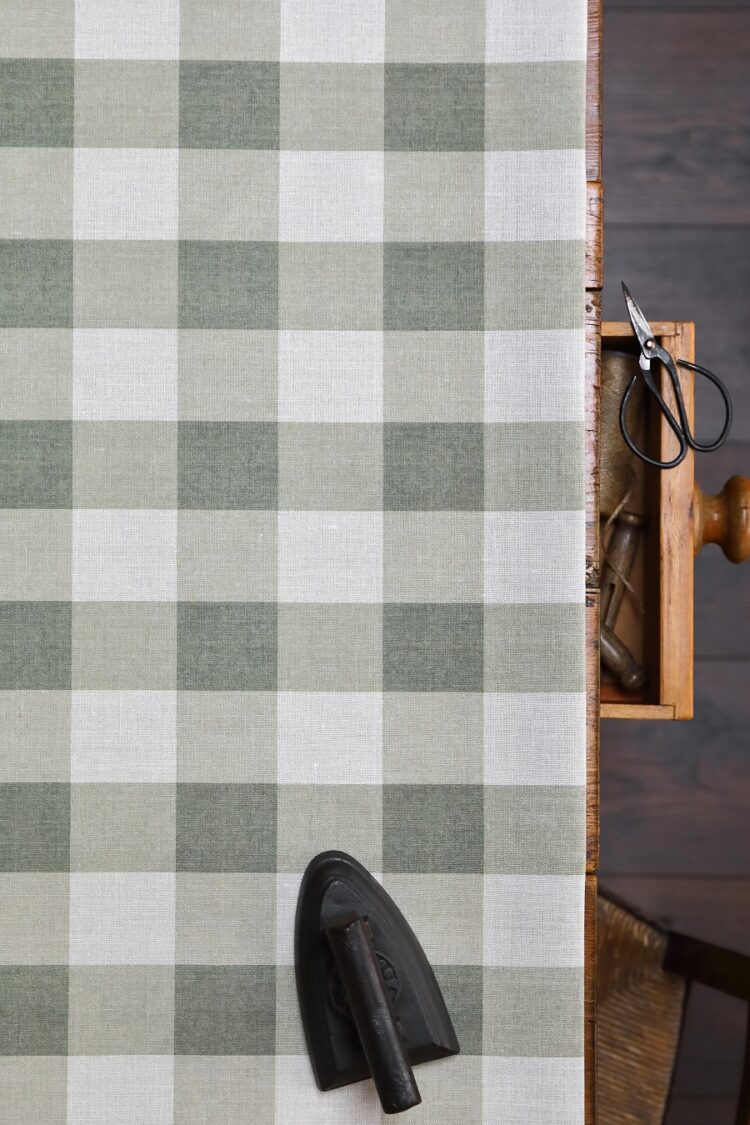 Large Check Forest Greens Solid on Stone Linen