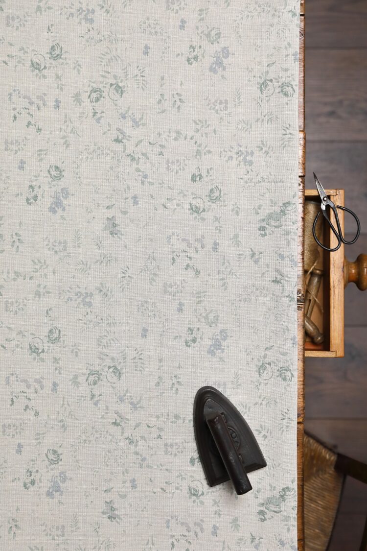 Lydia ~ Faded Blue Green on Stone Linen