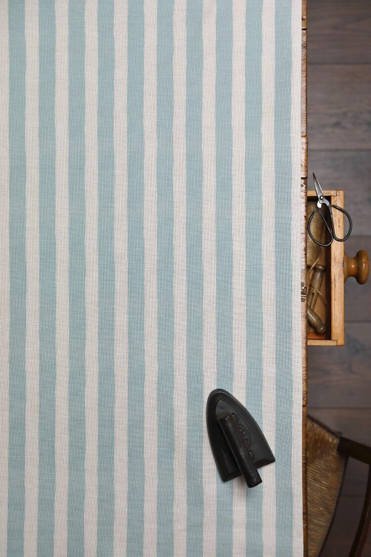Pavilion Stripe Parma Blue on Cream Linen