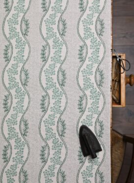 Sienna Daisies Teal on Cream Linen