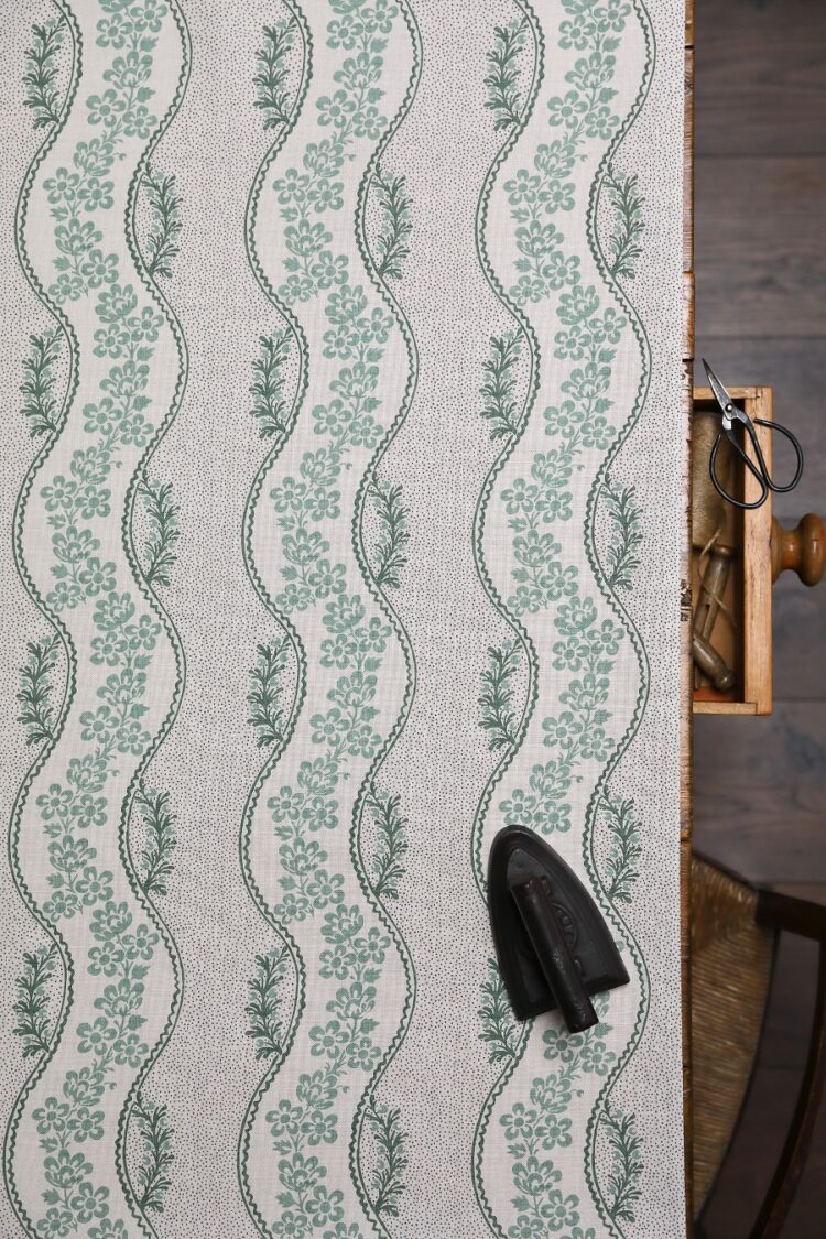Sienna Daisies Teal on Cream Linen