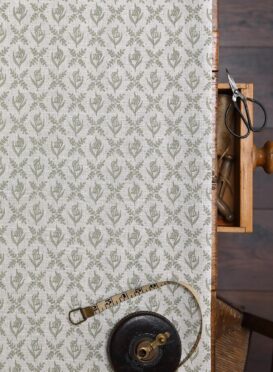 Tulip Trellis Forest Green on Stone Linen