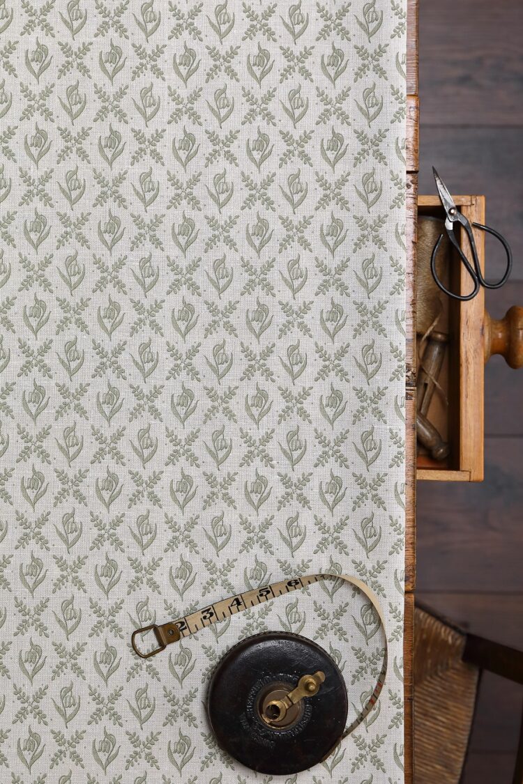 Tulip Trellis Forest Green on Stone Linen